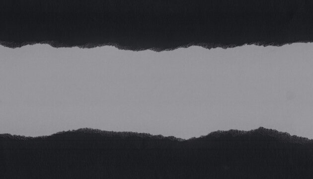 Horizontal black torn paper frame with a white center strip. Minimal abstract background with copy space, ideal for graphic design and advertising projects.