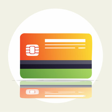 Flat design credit card with chip and reflection