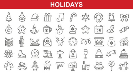 Naklejka premium Holiday celebration and festive decoration icon set.