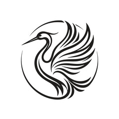 Fototapeta premium Elegant crane bird minimalist line art icon with wildlife minimalist graceful