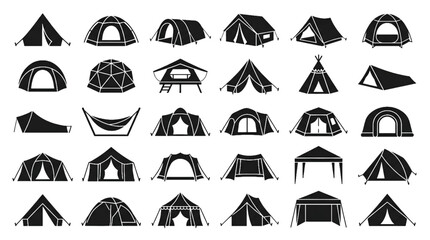 Camping Tent Vector Set with Different Outdoor Shelter and Hiking Tent Silhouette Collection © MstMunsura