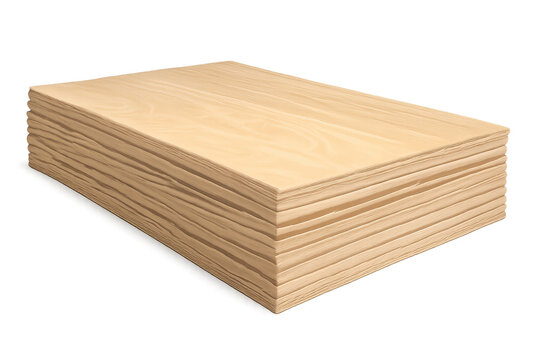 Stack of light plywood sheets on black background
