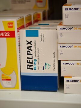 Prague,Czech Republic-April 2 2026: RELPAX Eletriptan by Pfizer tablets used for treatment of acute migraine attacks