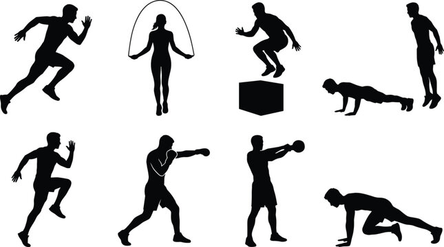 Fitness Training Silhouette Collection &ndash; Cardio, Strength and Functional Workout Poses