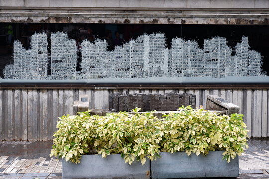 Mural and Scale Model of Kowloon Walled City at Kowloon Walled City Park  in Hong Kong 