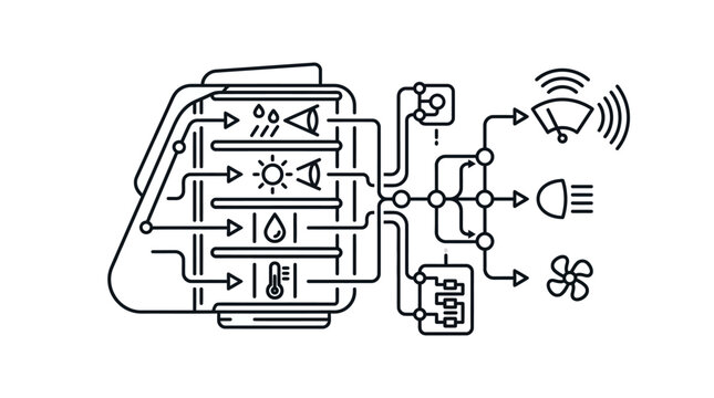 Car dashboard electronic sensor and control interface diagram.