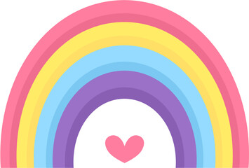 Naklejka premium Pastel rainbow with heart symbol in cute whimsical cartoon style