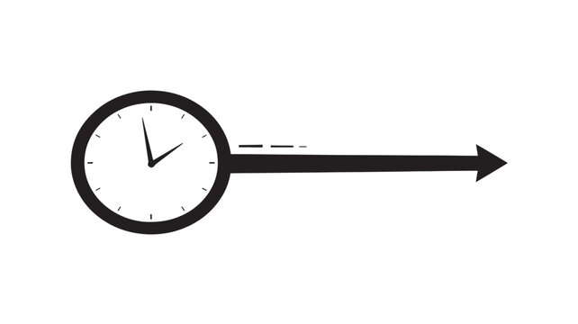 A clock with an arrow pointing to the right