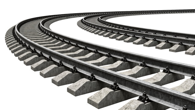 Isolated curving modern railway tracks with durable concrete sleepers and robust steel rails