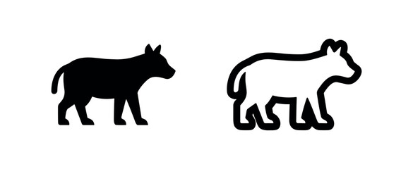 Obraz premium Cow silhouette icon set. Livestock and farm animal symbol in filled and outline style. Vector illustration for agriculture and farming.