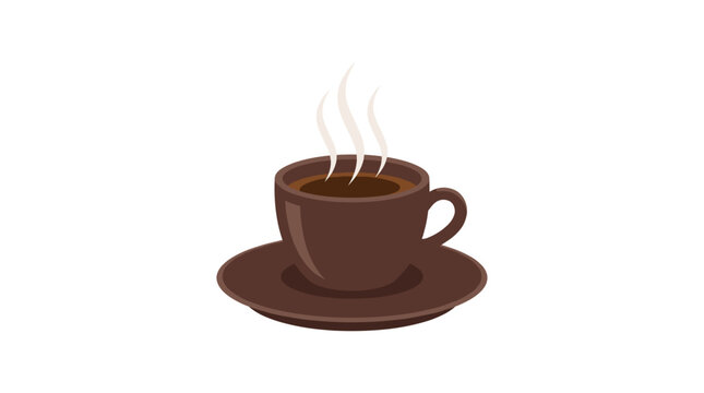 Steaming Hot Coffee Cup and Saucer Isolated on White Background