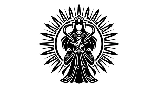 Japanese Goddess Amaterasu Sun Symbol Vector Illustration