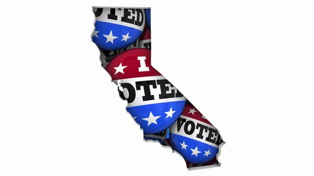 California CA State Map I Voted Pins Buttons Election Democracy 3d Animation