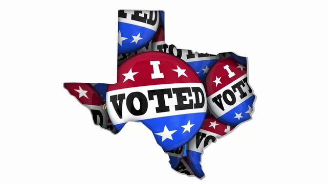 Texas TX State Map I Voted Pins Buttons Election Democracy 3d Animation