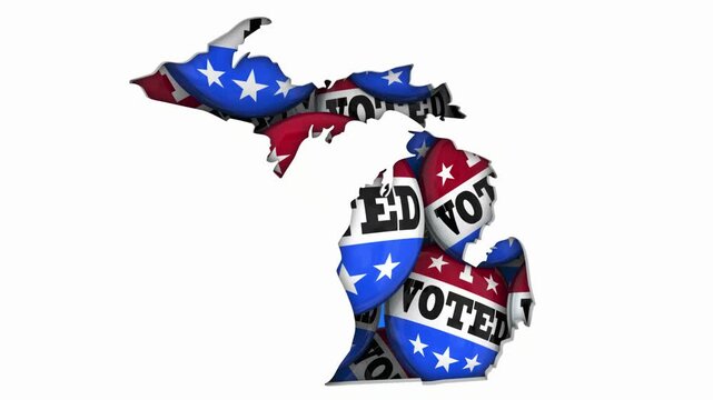 Michigan MI State Map I Voted Pins Buttons Election Democracy 3d Animation
