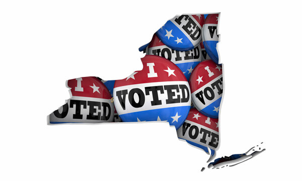 New York NY State Map I Voted Pins Buttons Election Democracy 3d Illustration