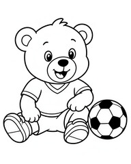 Fototapeta premium Cute Teddy Bear Playing Soccer Coloring Page for Kids Black and White Cartoon Illustration