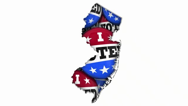 New Jersey NJ State Map I Voted Pins Buttons Election Democracy 3d Animation