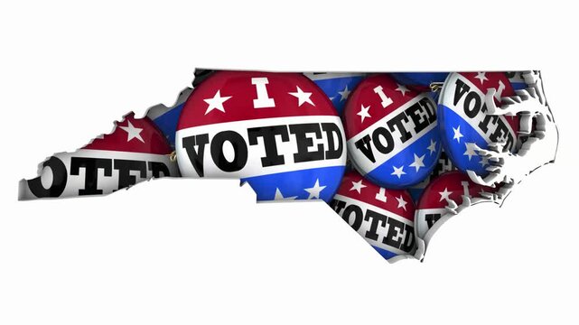 North Carolina NC State Map I Voted Pins Buttons Election Democracy 3d Animation