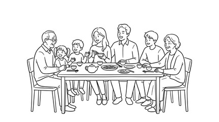 Obraz premium Multi generational family enjoying a meal together at a dining table with food and drinks