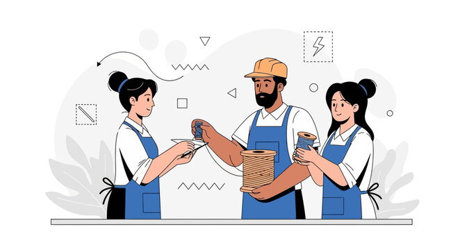Diverse Team Working Together, Packaging and Preparing Goods with Flat Design Style