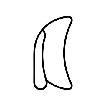 Black line art surfboard side view.