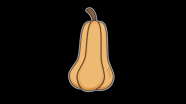 Seamless looping animation of a swinging butternut squash for autumn harvest and food concepts. Flat style sticker design element isolated on transparent alpha channel background
