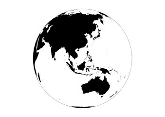 Orthographic 3D Globe Vector Asia and Oceania APAC Region Solid Black Silhouette Map with Black Horizon Line © VectorMapArt