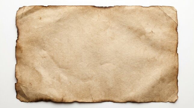 Dark Burnt Edge Parchment Paper Texture Isolated on a white background Antique Blank Scroll for Treasure Map