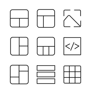 minimalist white line icons on a black background. Icons include image, photo, layout, and design tools. Perfect for UI, UX, and web design projects. User
