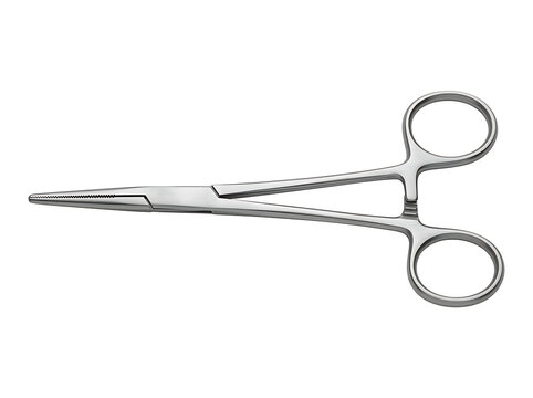 Kelly hemostatic forceps clamp tool on transparent background metal.
