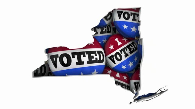 New York NY State Map I Voted Pins Buttons Election Democracy 3d Animation