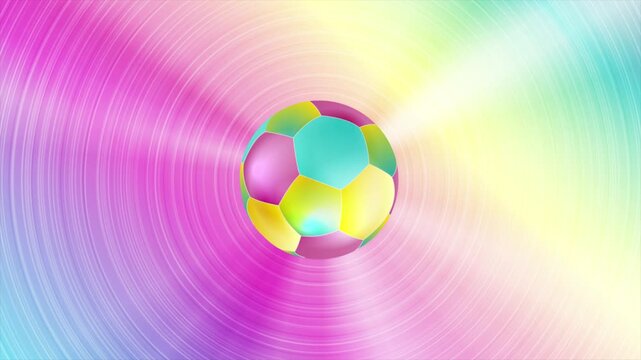 Colorful soccer ball on holographic metallic background. Sport concept motion design. Seamless loop. Video animation Ultra HD 4K 3840x2160