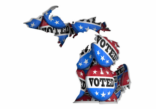 Michigan MI State Map I Voted Pins Buttons Election Democracy 3d Illustration