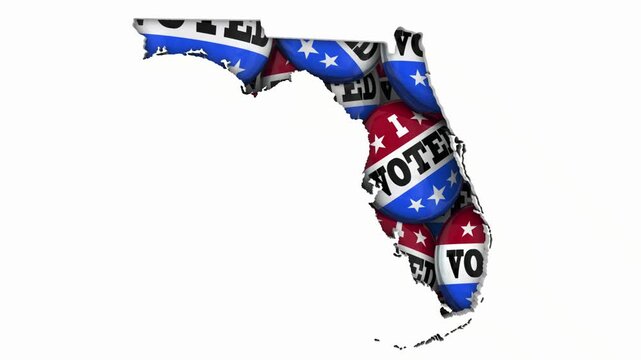 Florida FL State Map I Voted Pins Buttons Election Democracy 3d Animation