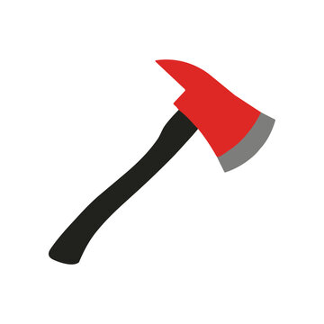 Axe with red handle and blade.