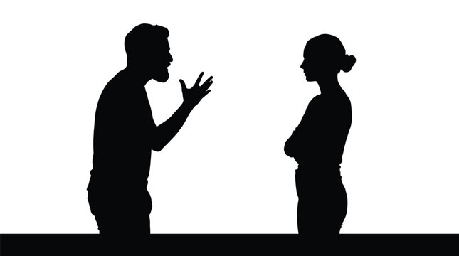 Black silhouette vector illustration of a man and a woman having a heated emotional argument