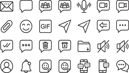Fototapeta premium Message and chat notification line icons set for social media and communication platform.