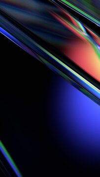 Abstract minimalist iridescent reflections on a glass curved shape, vertical 3d render