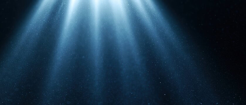 Blue volumetric light rays with floating particles, mystical cinematic mood