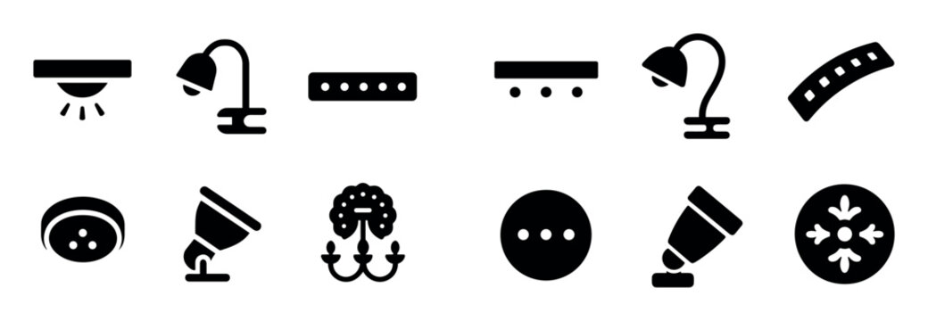 Lighting icons with lamp and chandelier minimal