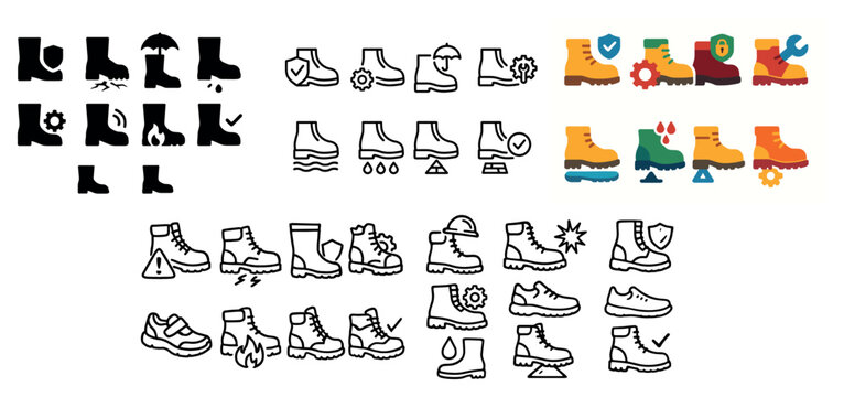 Footwear icons with boot skate shoe flat
