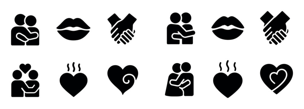 Love icons with couple lips heart solid