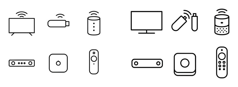 Media icons with tv speaker remote minimal outline