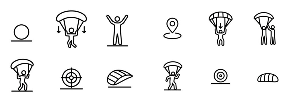 Adventure icons with parachute person pin minimal