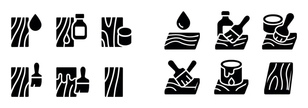 Woodcare icons with brush and plank flat