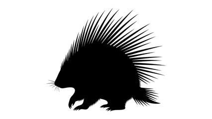 Porcupine Silhouette: A striking black silhouette of a porcupine with its quills raised, showcasing its defensive posture and unique form. © md