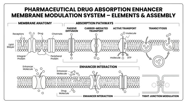 Membrane modulation system drug absorption enhancer diagram.