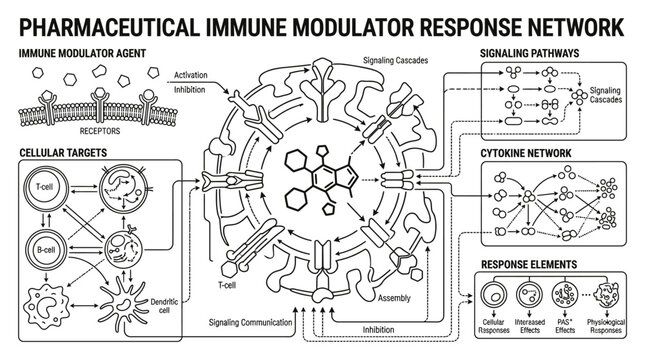 Pharmaceutical immune modulator response network diagram.
