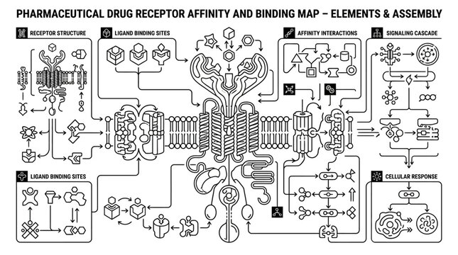 Pharmaceutical drug receptor affinity and binding map assembly diagram